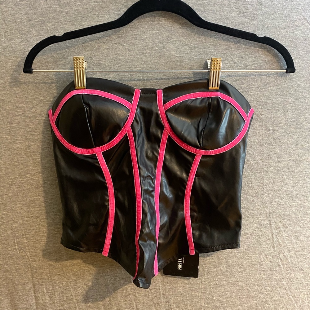 Pretty little things black and pink corset top
